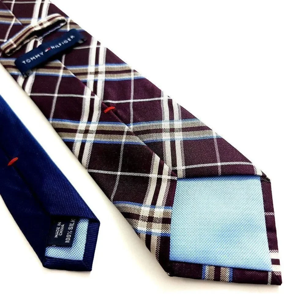 Tommy Hilfiger Purple Tan Woven Plaid‎ Silk Tie